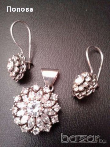 Масивен сребърен комплект цветя, снимка 3 - Бижутерийни комплекти - 18113973