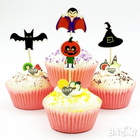 Halloween Хелоуин 24 бр топер топери клечки за мъфини декорация и украса