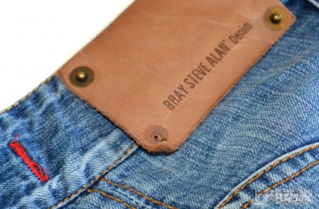 Bray Steve Alan Denim Einstein мъжки сини дънки с кожени орнаменти 100% памук, снимка 5 - Дънки - 23461014