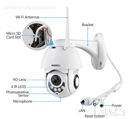 Водонепромокаема FULL HD 1080P PTZ 0~330° Моторизирана Камера Wi-Fi 3.6мм Леща Микрофон mSD Слот, снимка 10 - IP камери - 24205636