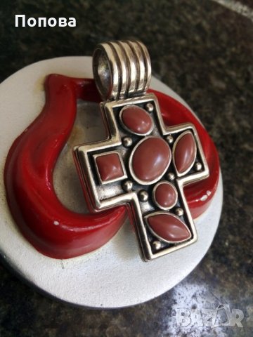 Дизайнерски сребърен масивен кръст с естествени камъни, снимка 3 - Колиета, медальони, синджири - 25947612