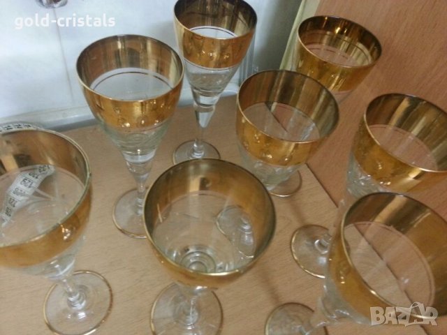 Стари стъклени чаши гравирани с златен кант, снимка 8 - Антикварни и старинни предмети - 22387900