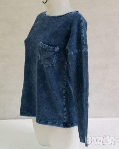 Памучна синя дамска блуза My Manifesto - M, снимка 4 - Блузи с дълъг ръкав и пуловери - 22208639