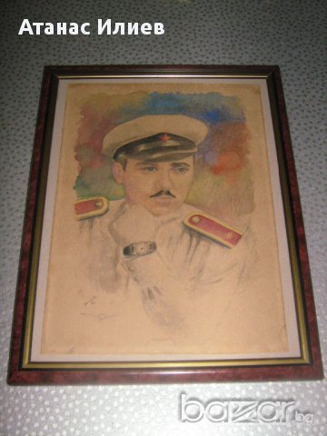 Портрет на офицер от 1959г. акварел, снимка 3 - Картини - 8502353