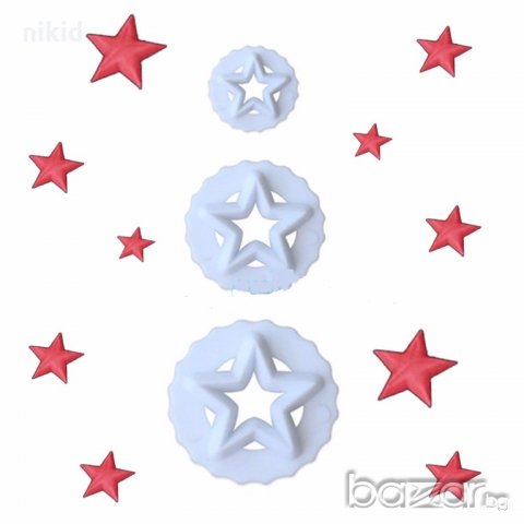 3 бр пластмасови звездички в кръг резци украса декорация тесто фондан торта мъфини и др, снимка 1 - Форми - 19582400