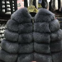 Дамско зимно палто от лисица тъмно сиво, снимка 1 - Палта, манта - 23784110