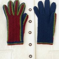 Плетени ръкавици ,,Зимни - сини с бордо горница и зелен контур", снимка 6 - Ръкавици - 24009581