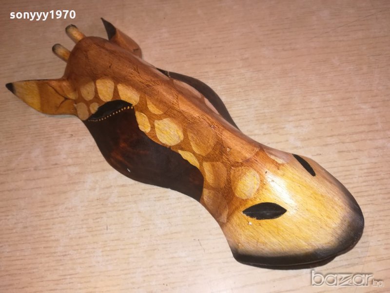 дървена маска-31х12х6см-жираф-внос швеицария, снимка 1