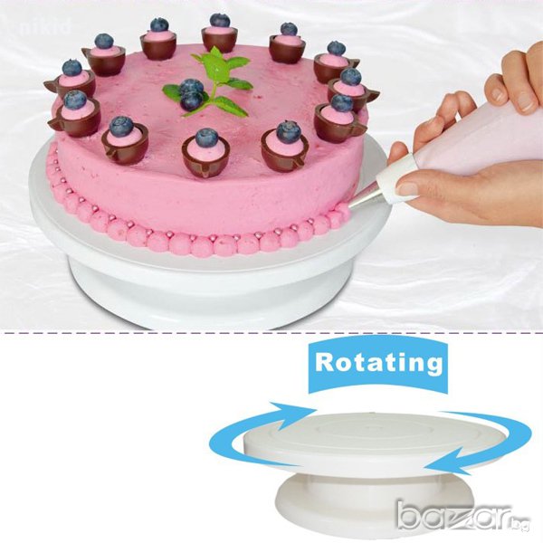 Бяла пластмасова въртяща стойка основа поставка за торта , снимка 1