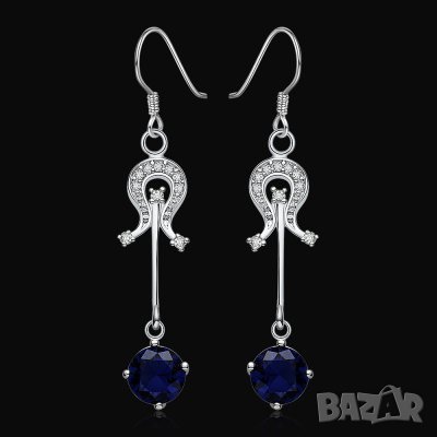 Обеци син кварц, снимка 4 - Обеци - 25427652