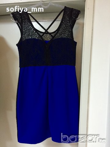 Дамска синя рокля с дантела, снимка 3 - Рокли - 19898828