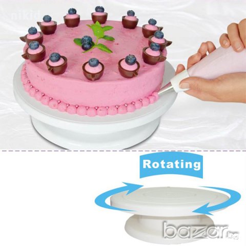 Бяла пластмасова въртяща стойка основа поставка за торта 