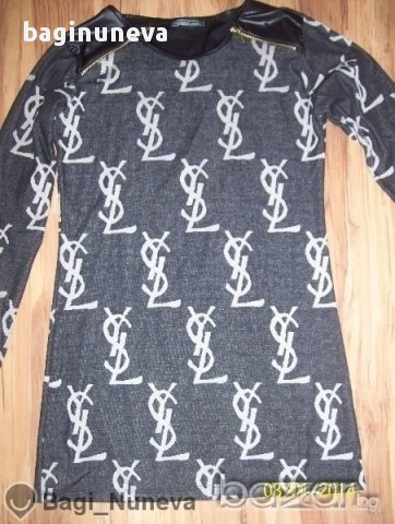 дамска блузка-туника с кожени ръкави на YSL реплика-размер- Л - Хл, снимка 5 - Туники - 8801593