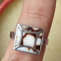 Масивен сребърен пръстен със мъхов ахат / проба 925 Житен клас , снимка 4 - Пръстени - 26157587