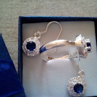 Сребърни обици и пръстен със син Цирконий Проба 925, код 0515, снимка 2 - Бижутерийни комплекти - 11206912