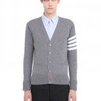 THOM BROWNE Striped Grey Cardigan Мъжки Пуловер Жилетка size S, снимка 1 - Пуловери - 19418877