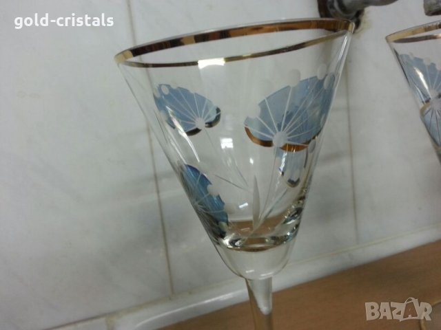Стари стъклени чаши за вино с златен кант и гравюра, снимка 4 - Антикварни и старинни предмети - 22117742