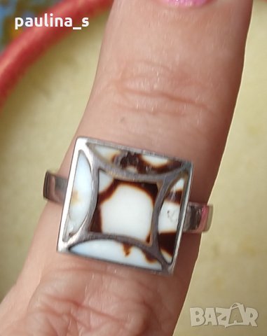 Масивен сребърен пръстен със мъхов ахат / проба 925 Житен клас , снимка 5 - Пръстени - 26157587