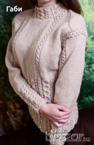 Ръчно плетена блуза с аранови елементи, снимка 3 - Блузи с дълъг ръкав и пуловери - 18815330