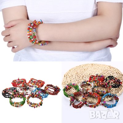 Дамска гривна от цветни мъниста и тибетско сребро, снимка 2 - Гривни - 25196763