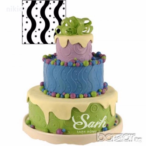 4 ВИД кръг вълни завъртулки цветя големи релефни текстурни пластмасови стенсил подложки отпечатък , снимка 2 - Кухненски принадлежности - 19325385