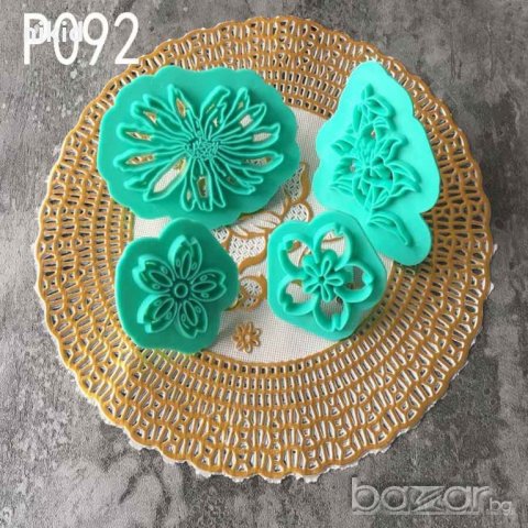 4 бр цветя печат с дръжка за декорация фондан тесто украса форми  