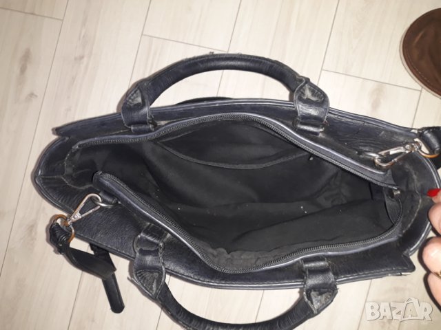 Черна кожена чанта с дълга и къси дръжки, снимка 3 - Чанти - 23623592