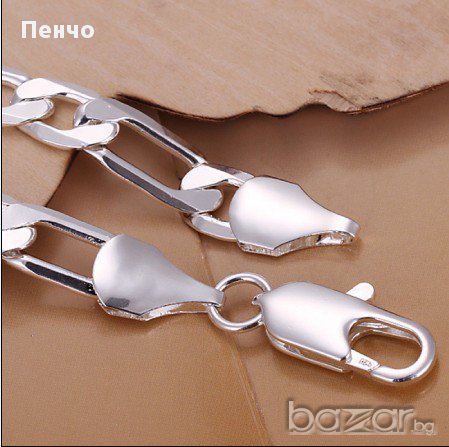 Мъжка сребърна гривна посребрена 10 мм/20.5 см, плетка картие сребърно покритие и печат, снимка 3 - Гривни - 15160634