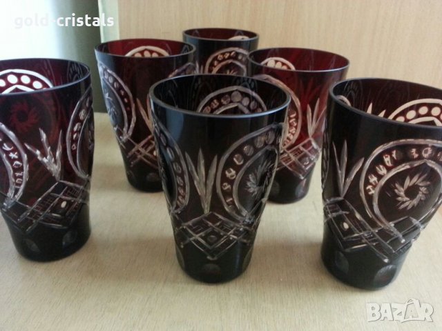 кристални чаши цветен червен кристал, снимка 5 - Антикварни и старинни предмети - 25655737