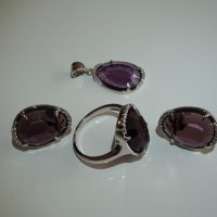 Сребърен комплект с лилави камъни, снимка 2 - Бижутерийни комплекти - 22077036