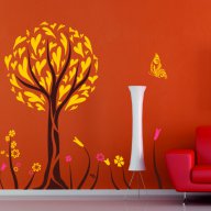 Стикер за стена - дърво, пеперуда, цветя, снимка 4 - Декорация за дома - 12072447