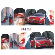 374 червен автомобил ток устни дим ваденки водни стикери за нокти маникюр, снимка 1 - Продукти за маникюр - 18606790