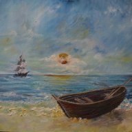 Картина с маслени бои "Морският Бряг" , снимка 4 - Гоблени - 9001604