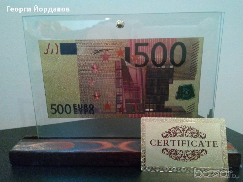 Сувенири 500 златни евро банкноти със сертфикат идеалните подаръци, снимка 1