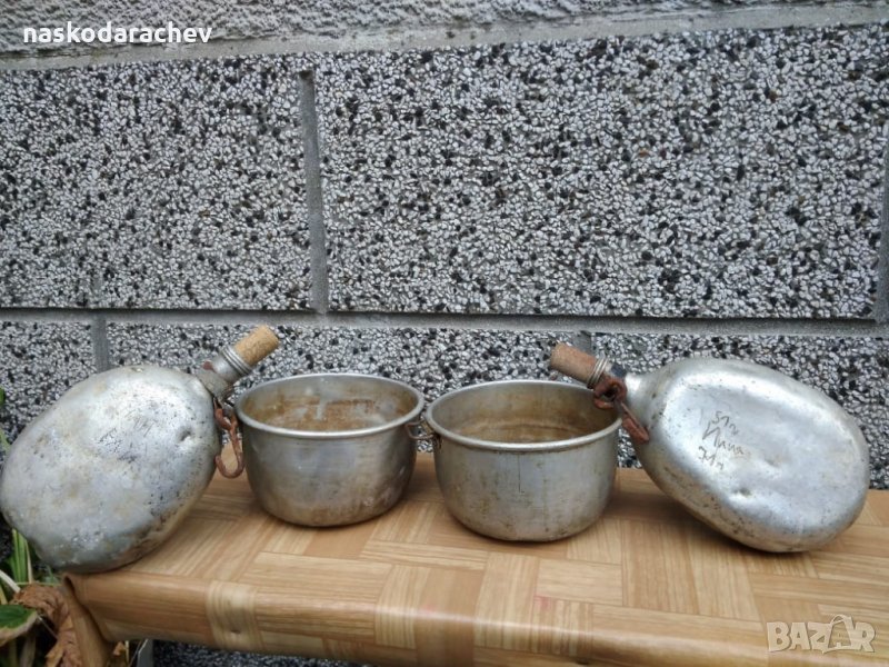 Автентични военни алуминиеви манерки за вода и канчета за храна, снимка 1