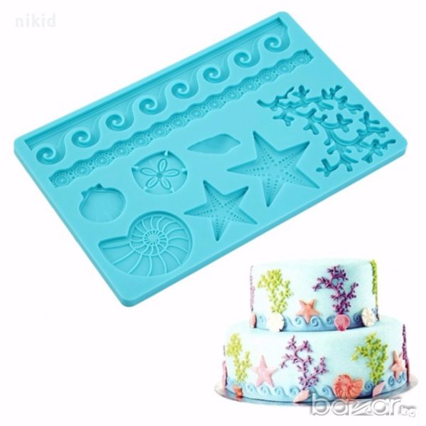 огромен морски морско дъно вълни корал рапан звезда мида охлюв силиконов молд форма фондан торта, снимка 1