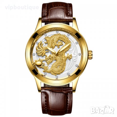 Мъжки Часовници с 3D Дракон и Кожена Каишка, снимка 3 - Мъжки - 24356386