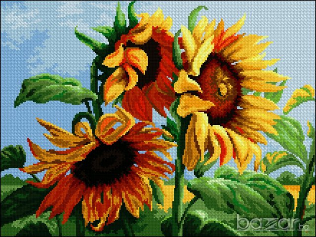 гоблен "ЛЕТНИ СЛЪНЧОГЛЕДИ"-Д 45;размери /25*19/ см.; 28 цвята;36 лв., снимка 2 - Гоблени - 8105062