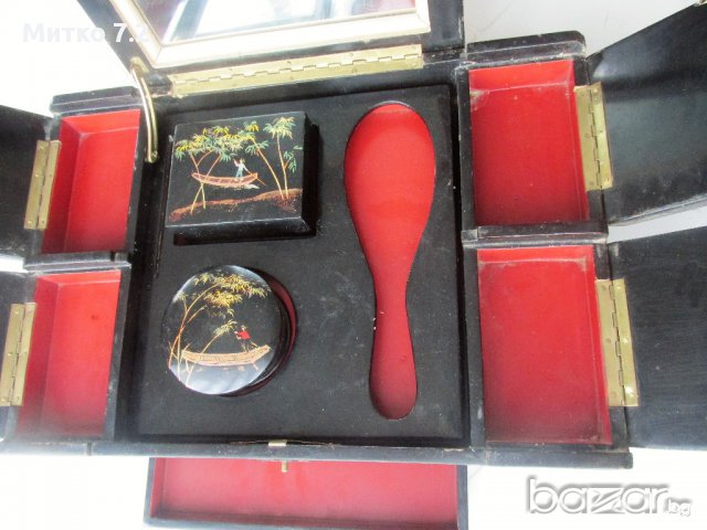 стара рисувана дървена кутия за бижута с огледало , снимка 5 - Антикварни и старинни предмети - 16945233