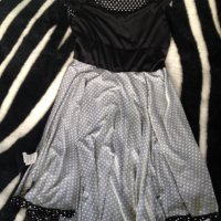 Френска бутикова рокля Patrice Breal M черна с бели точки клош феерична, снимка 8 - Рокли - 24535670