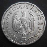 Монета Трети Райх 5 Reichsmark 1936 г. Сребро, снимка 1 - Нумизматика и бонистика - 20868681