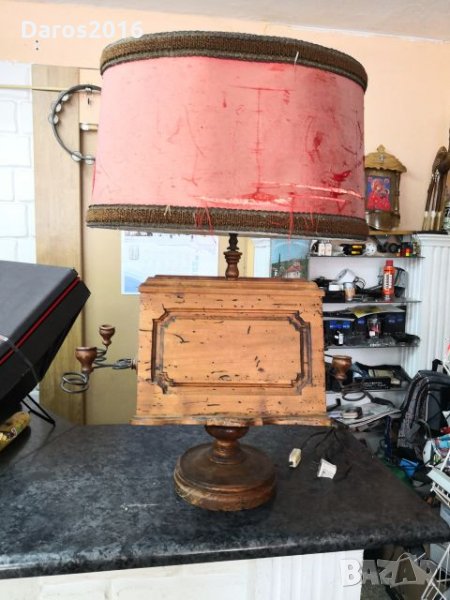 Стара настолна лампа дърво/месинг, снимка 1