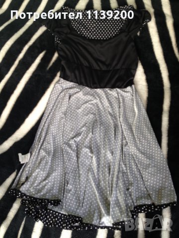 Френска бутикова рокля Patrice Breal M черна с бели точки клош феерична, снимка 8 - Рокли - 24535670