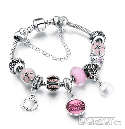 Гривна със сребърно покритие с талисмани Сладка майка, снимка 2 - Гривни - 15257173