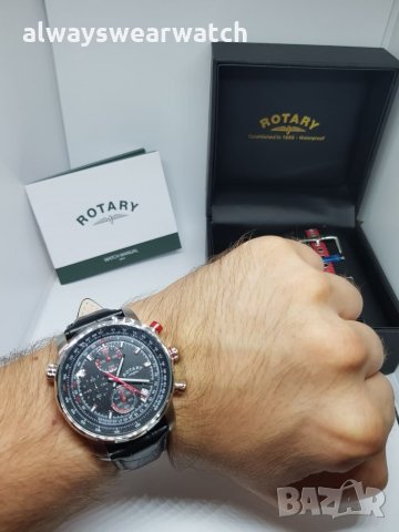 Rotary Aviator Chrono - Red / чисто нов часовник Ротари Авиатор - 2 бр. каишки / 100% оригинален, снимка 10 - Мъжки - 22835212