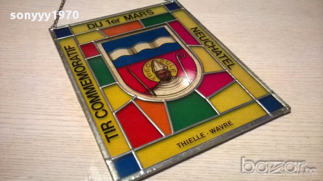 NEUCHATEL-Витраж-31/24см-внос швеицария, снимка 2 - Антикварни и старинни предмети - 13947747