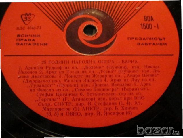 грамофонна плоча народни 25 години Варненска народна опера - оперна  музика - изд. 70те години ., снимка 2 - Грамофонни плочи - 20216276