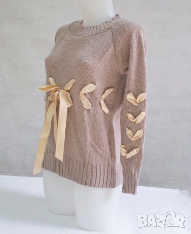 Светлокафяв дамски плетен пуловер марка Fobya M, снимка 2 - Блузи с дълъг ръкав и пуловери - 23241009