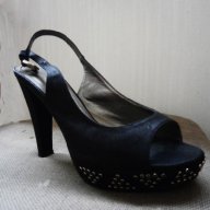 Черни кожени обувки , снимка 4 - Дамски обувки на ток - 8949833