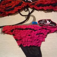 Комплект черен с червени дантелки-сутиен+бикини, снимка 6 - Бельо - 13731492